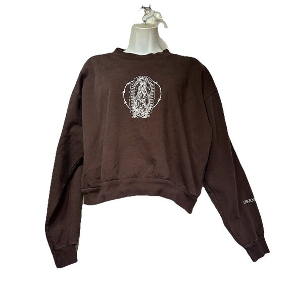 ghetto rodeo virgensita chocolate Brown Cropped Pullover Size M - Picture 2 of 7